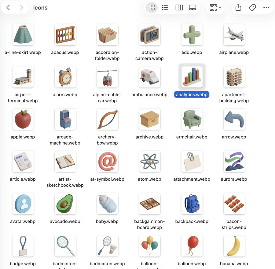 Icons included in the export