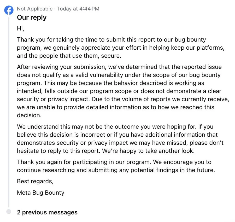 Meta’s bug bounty response